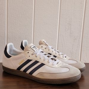 Adidas Samba Mens Sz 12 White Blue Strip Short Tongue Soccer